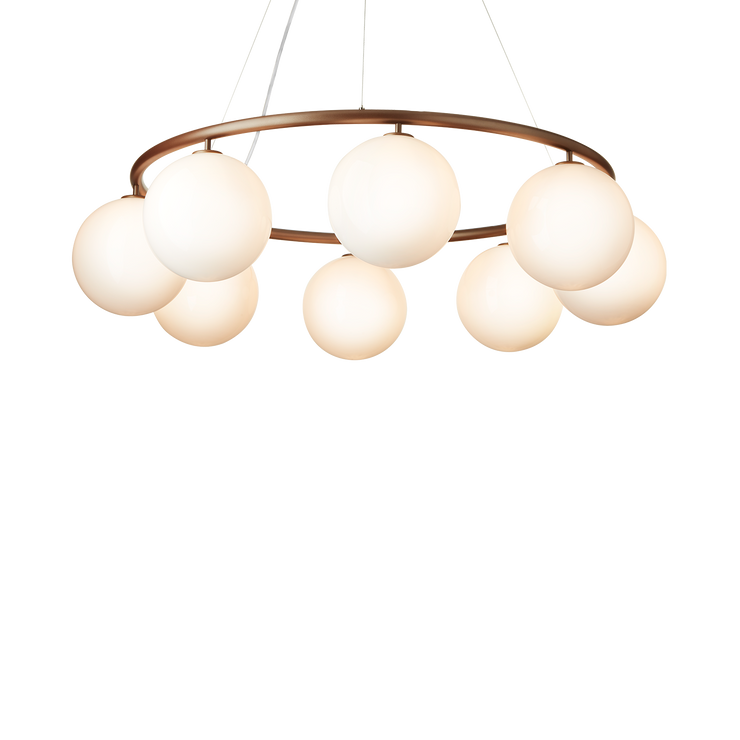 Taklampe Miira Circular 8 fra Nuura, Dark bronze / opal.