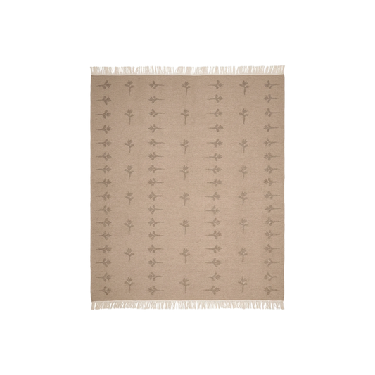 Teppe no.30 fra Cappelen Dimyr i beige ull med skulpturert tulipanmotiv, frilagt