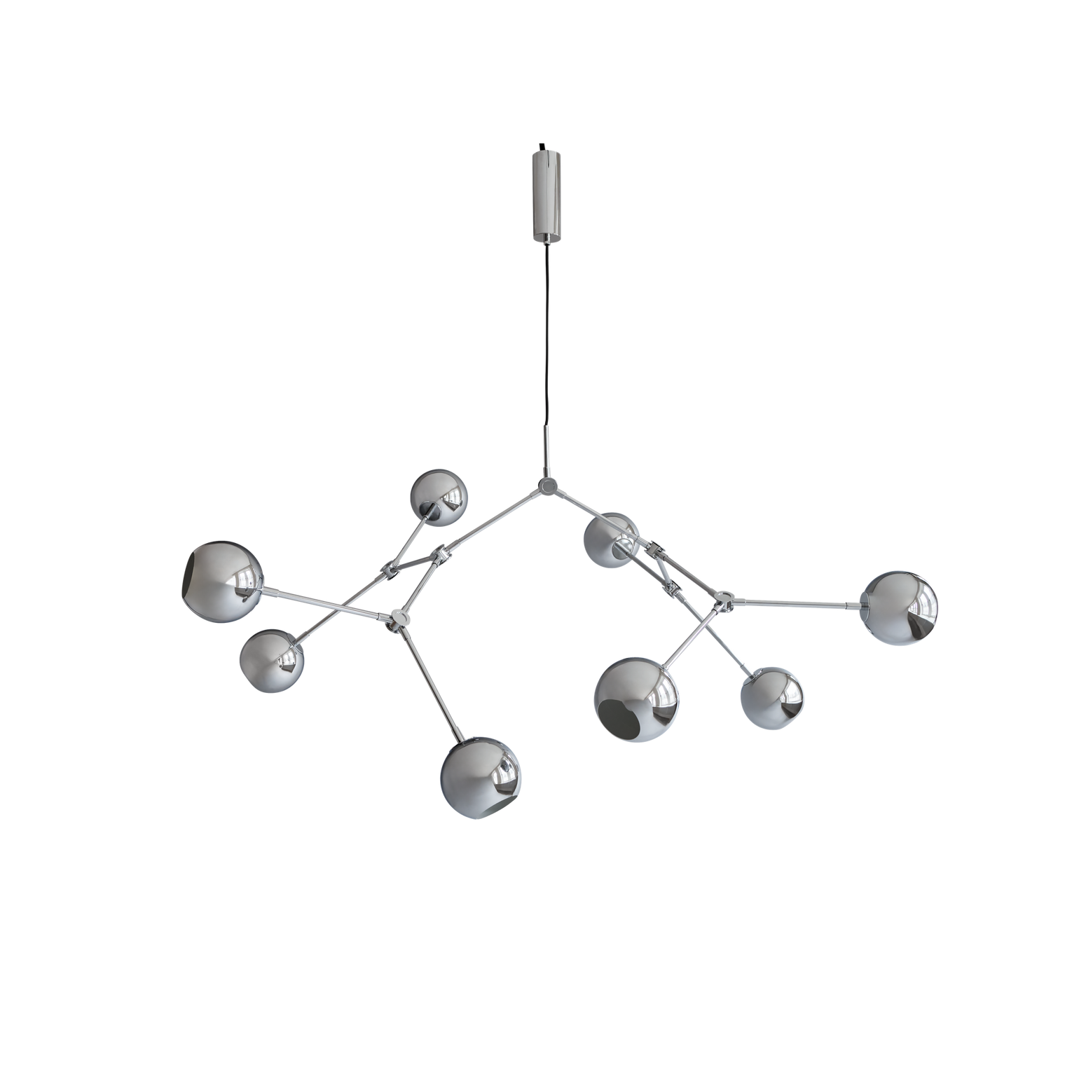 Lampen fra 101 Copenhagen kombinerer form og funksjon, med en nøye utformet konstruksjon som maksimerer lyspotensialet. Kromfinishen gir en sofistikert eleganse til moderne interiører. Taklampe i stor variant.