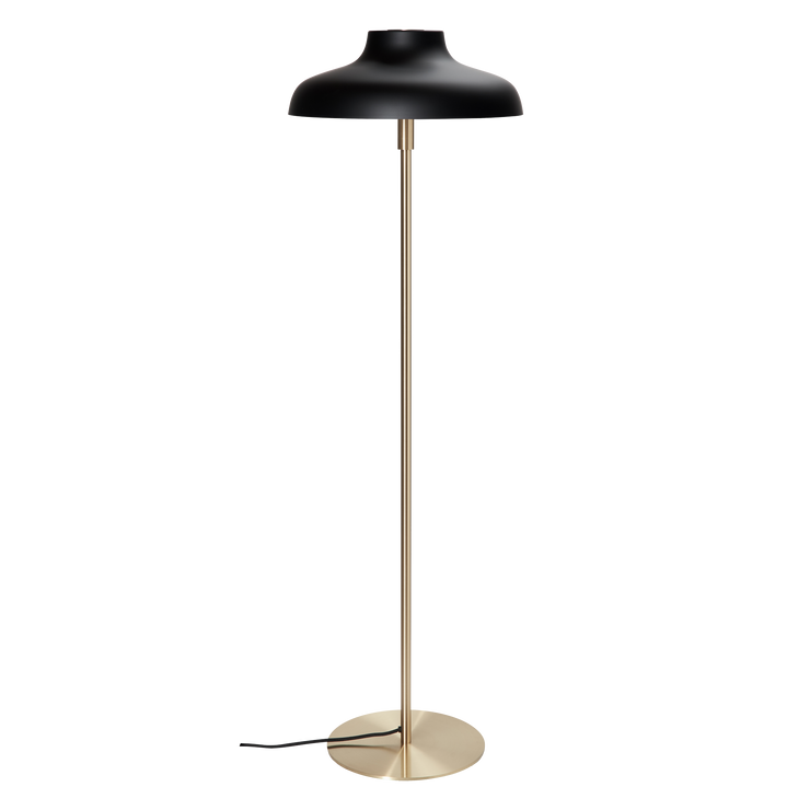 Gulvlampen Bolero fra Rubn i messing med svart skjerm (medium).