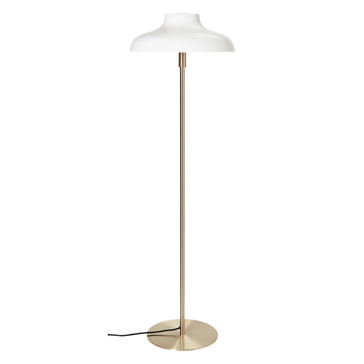 Gulvlampen Bolero fra Rubn i messing med hvit skjerm (medium).