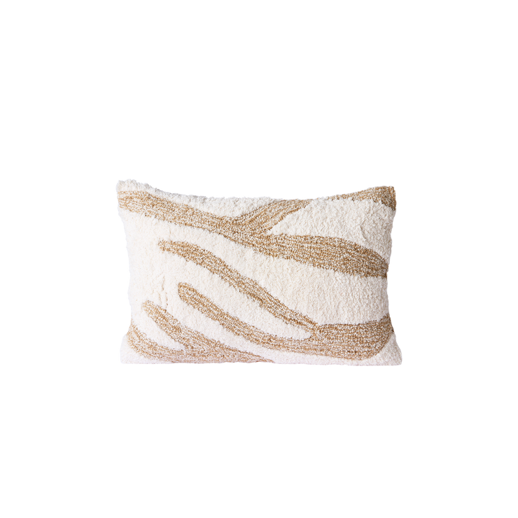 Tilfør hjemmet – eller hytta – en vakker mønstret pute! Puten Fluffy Cushion fra HK Living har et vakkert organisk mønster i krem og beige, som minner oss om både korallrev og snødekte greiner. Puten kan passe inn i mange stiler, men gjør seg ekstra godt i hjem der naturmaterialer rår.