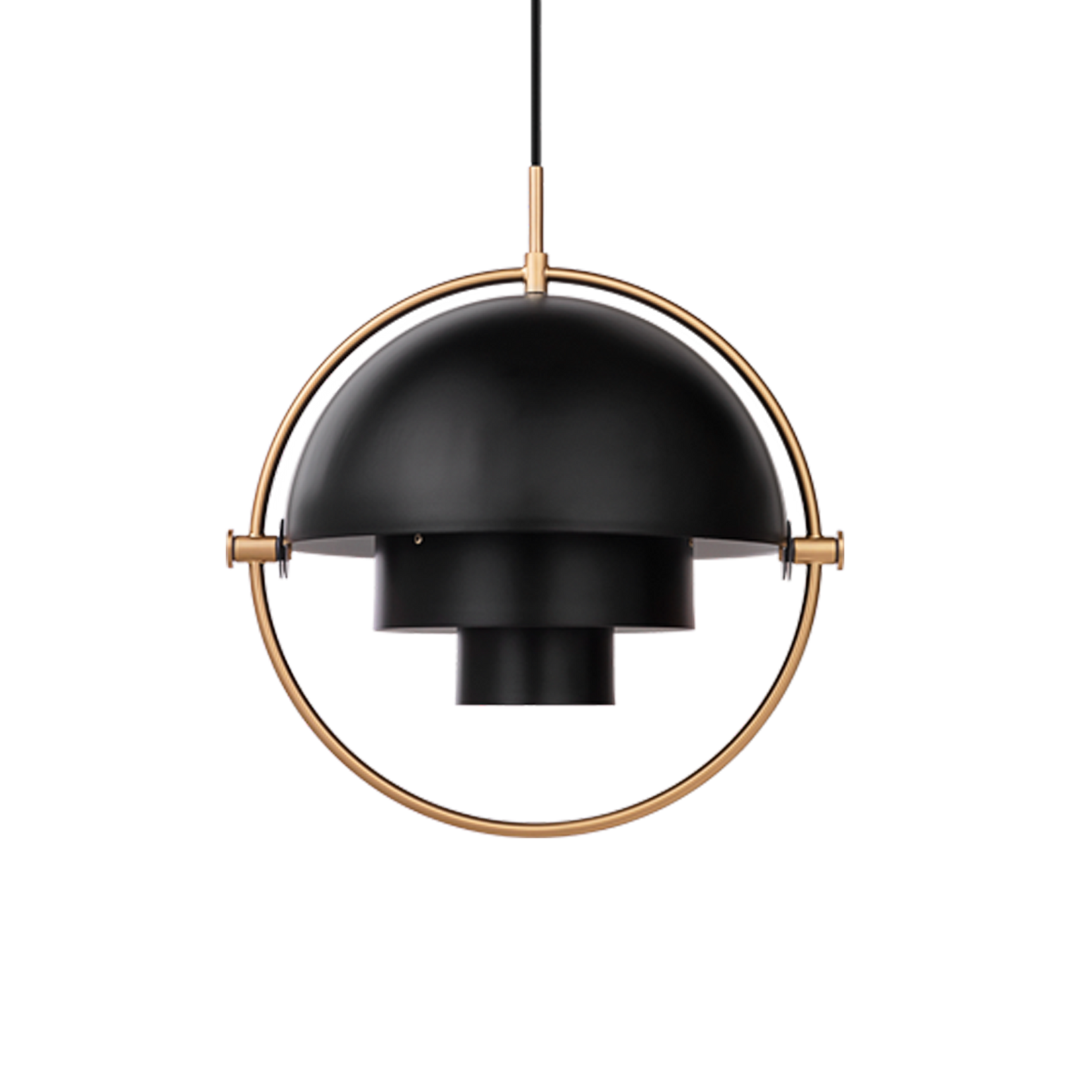 Takpendelen Multi-Lite Pendant, fra Gubi i svart og messing.