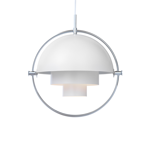 Takpendelen Multi-Lite Pendant, fra Gubi i hvit og krom.