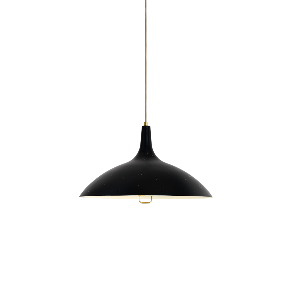 1965 Pendant med svart skjerm, med perforert mønster.