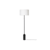 Gulvlampen kommer med to valgfrie lampeskjermer; canvas og hvit
