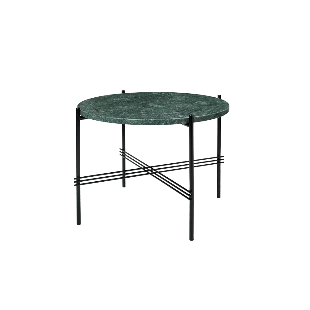 TS table fra Gubi, i størrelsen Ø55 med grønn marmor.