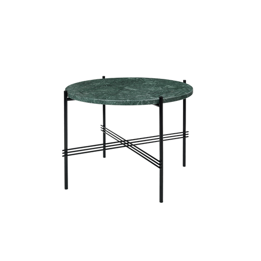 TS table fra Gubi, i størrelsen Ø55 med grønn marmor.