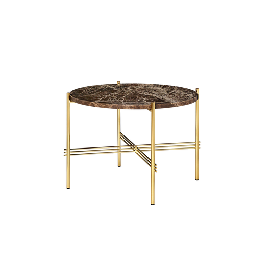 TS table fra Gubi, i størrelsen Ø55 med brun marmor.