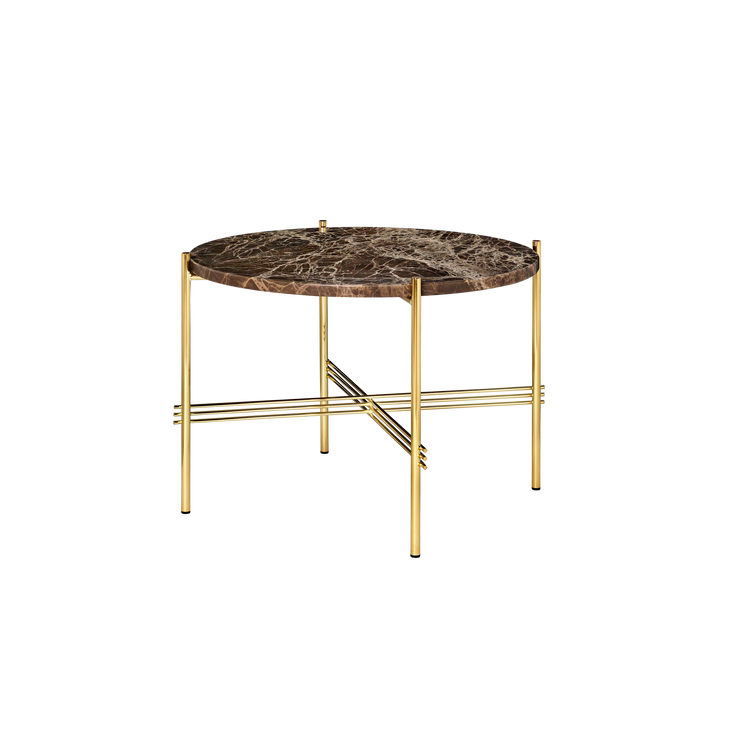 TS table fra Gubi, i størrelsen Ø55 med brun marmor.