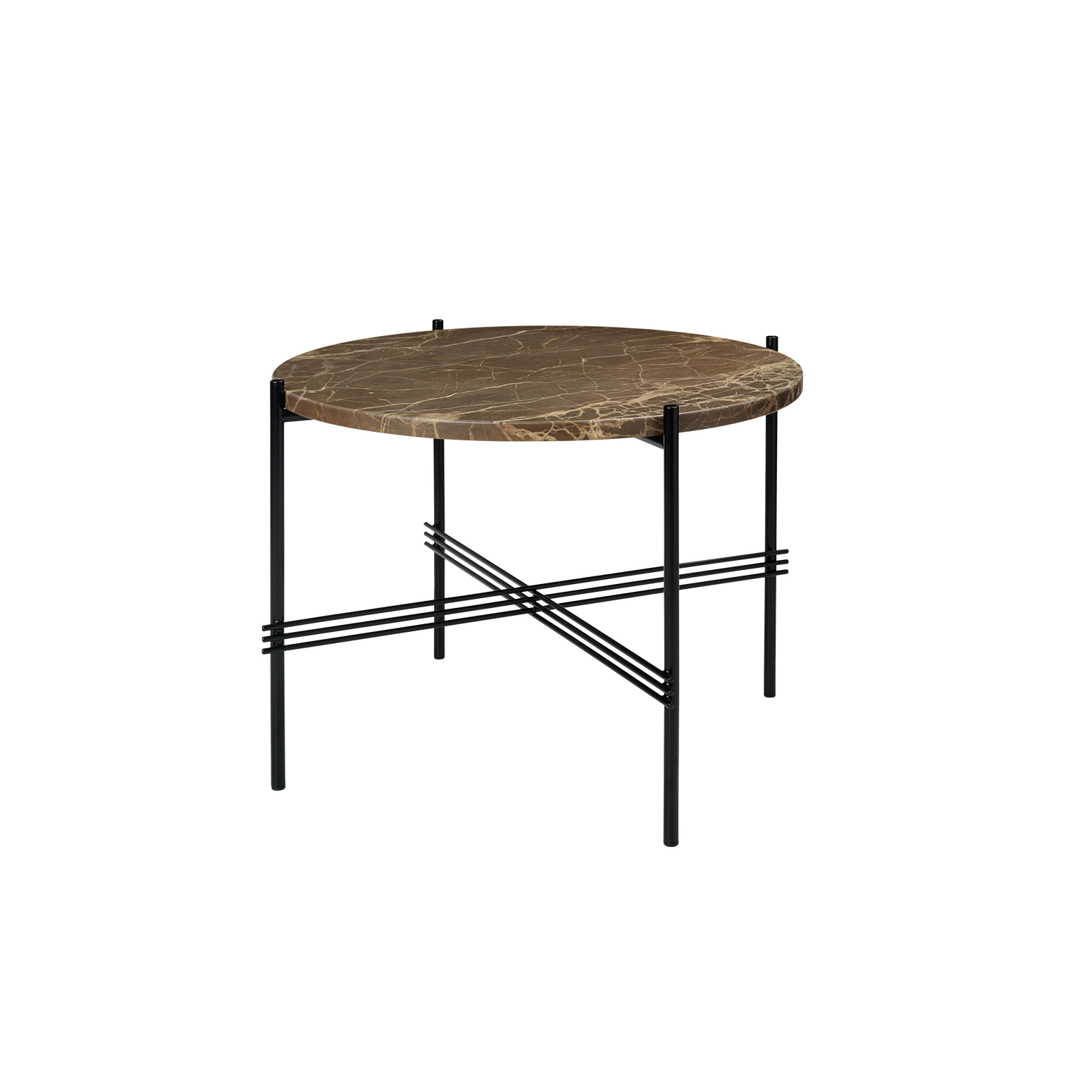TS table fra Gubi, i størrelsen Ø55 med brun marmor.
