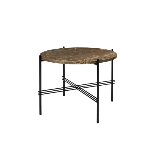TS table fra Gubi, i størrelsen Ø55 med brun marmor.