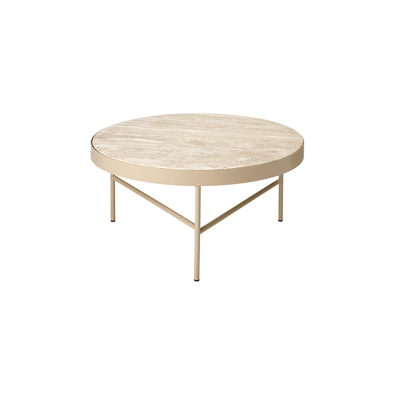 Stuebord med plate i travertinstein, 70,5 cm diameter