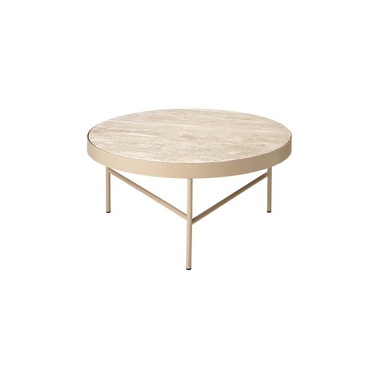 Stuebord med plate i travertinstein, 70,5 cm diameter