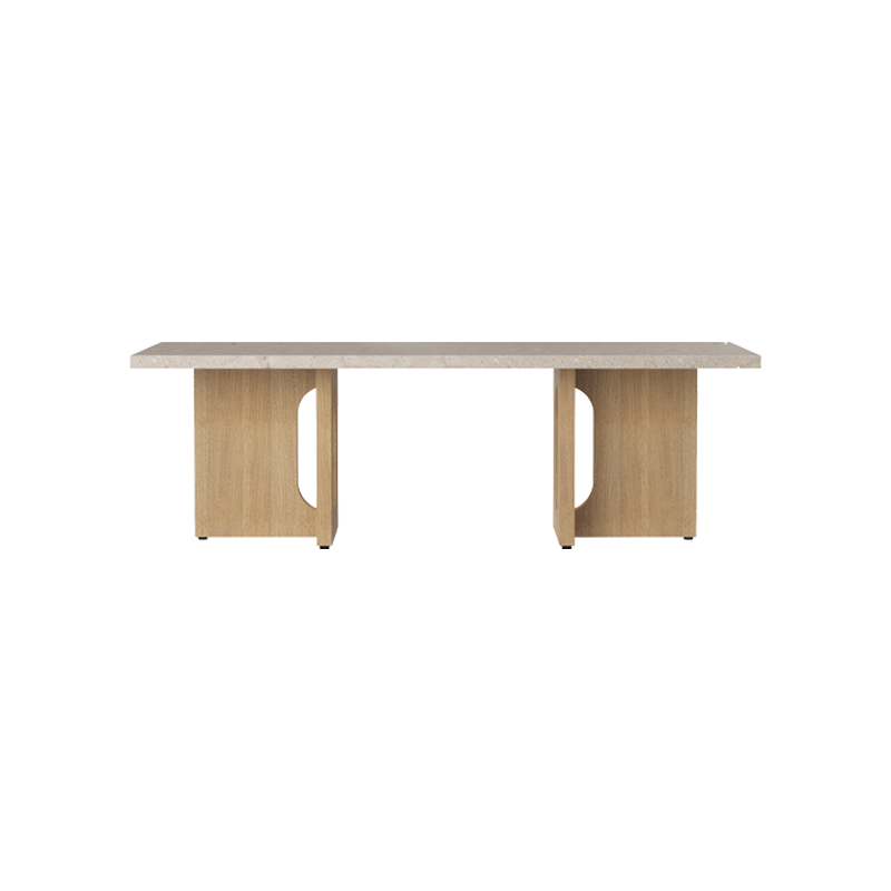 Androgyne Lounge Table med understell i naturlig, lys eik og plate i sandfarget Kunis Breccia-stein