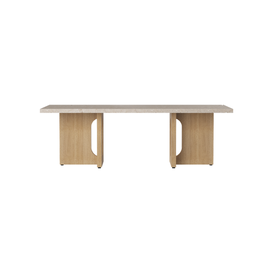 Androgyne Lounge Table med understell i naturlig, lys eik og plate i sandfarget Kunis Breccia-stein