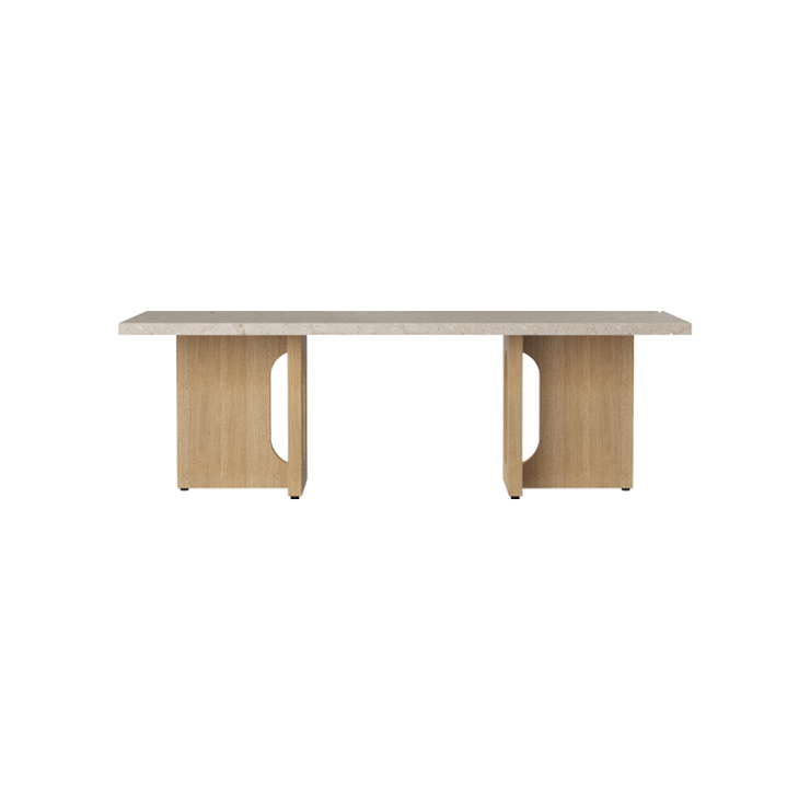 Androgyne Lounge Table med understell i naturlig, lys eik og plate i sandfarget Kunis Breccia-stein