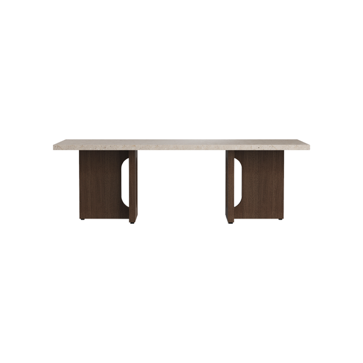 Androgyne Lounge Table med understell i mørk eik og plate i sandfarget Kunis Breccia-stein