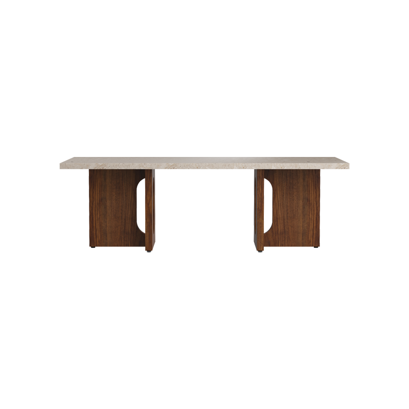 Androgyne Lounge Table med understell i valnøtt og plate i sandfarget Kunis Breccia-stein.