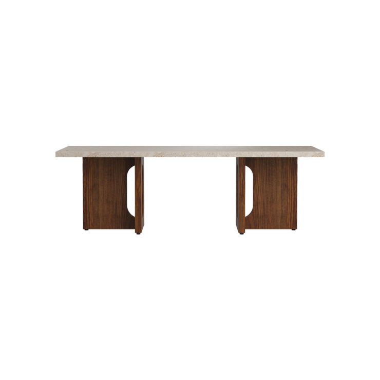 Androgyne Lounge Table med understell i valnøtt og plate i sandfarget Kunis Breccia-stein.