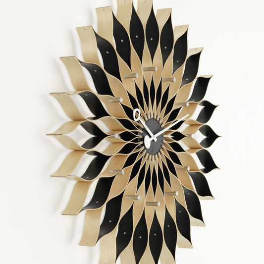 Veggklokke Sunflower Clock bjørk/svart