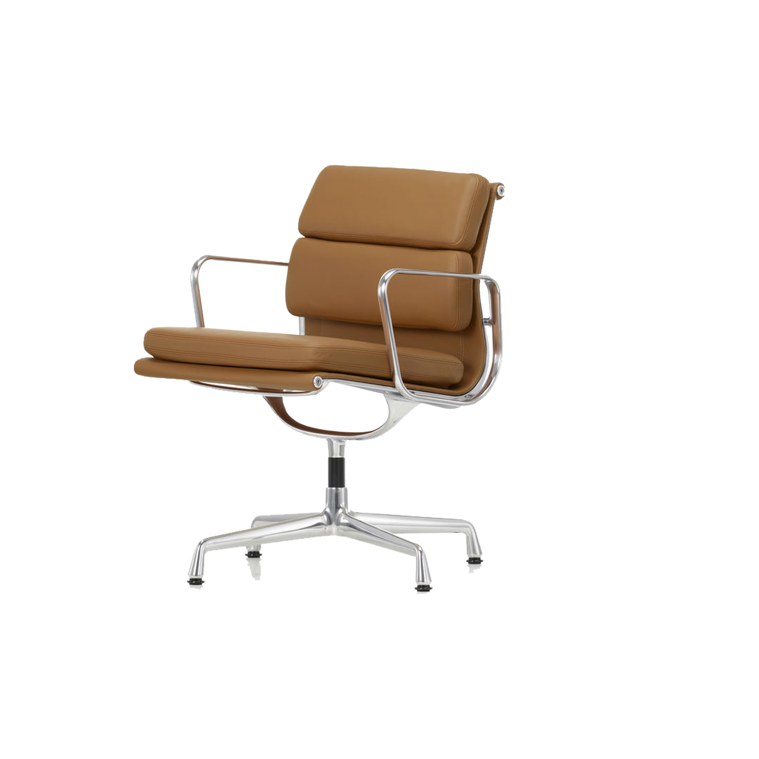 Den myke og klassiske stolen Soft Pad EA 208, ble designet i 1969 av Charles og Ray Eames. Det er ikke uten grunn at stolen er en kontor-favoritt, for i tillegg til sin vakre silhuett har den en ekstraordinær sittekomfort.