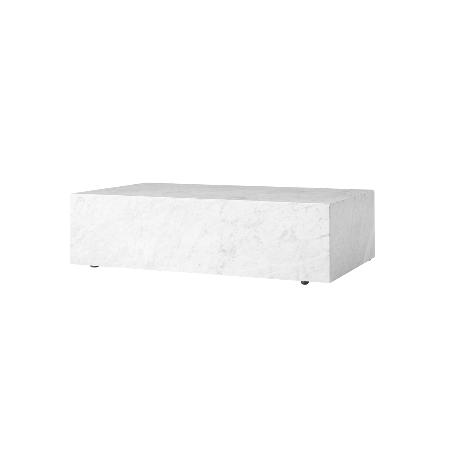 Stuebordet Plinth Low i hvit carrara marmor.