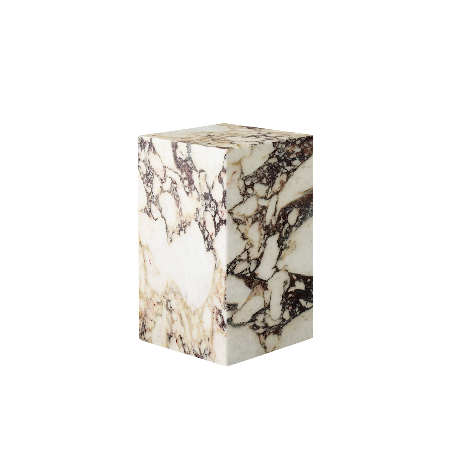 Sidebordet Plinth Tall i beige og rosafarget Calacatta Viola Marmor