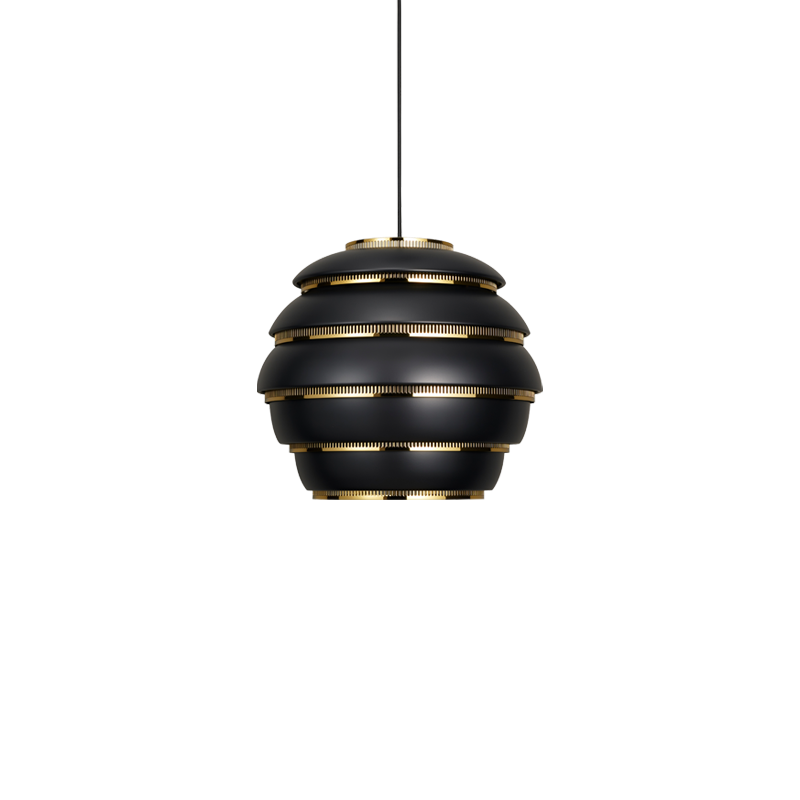Taklampe A331 Beehive Svart med ringer i messing