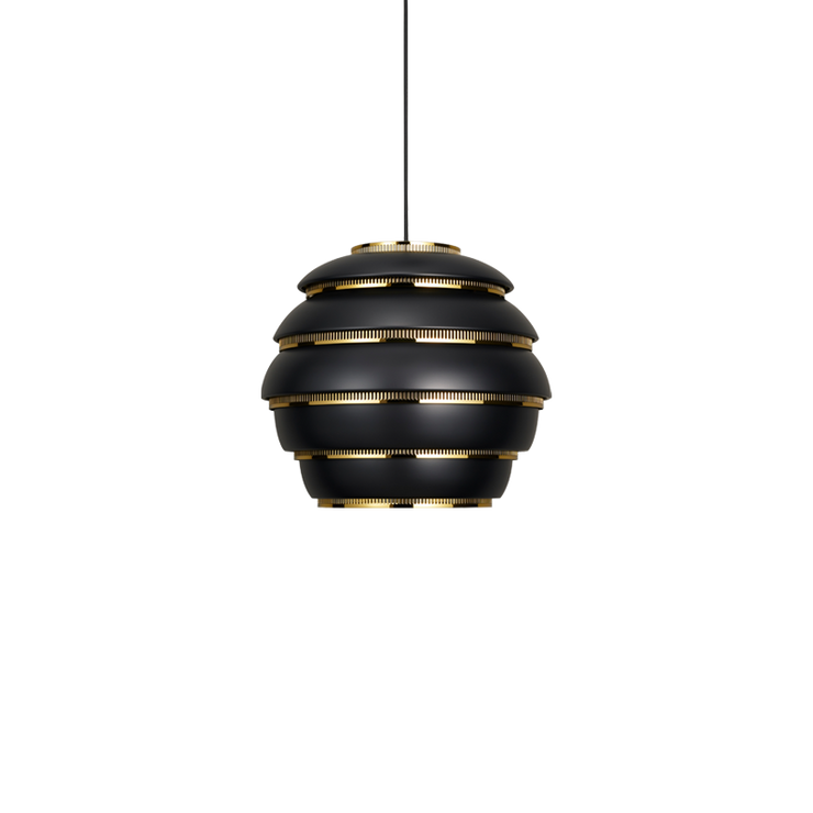 Taklampe A331 Beehive Svart med ringer i messing