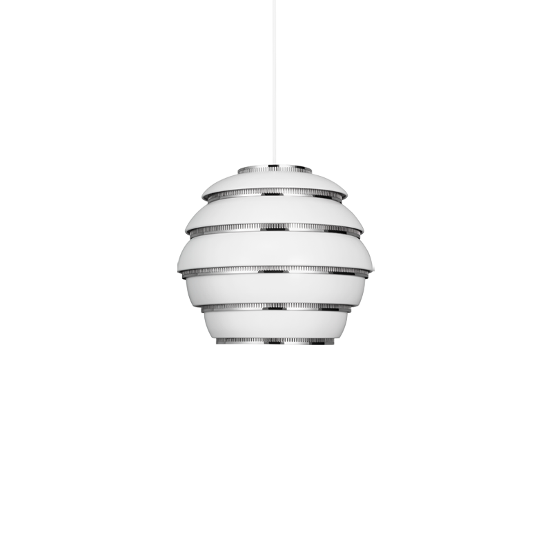 Taklampe A331 Beehive Hvit med ringer i krombelagt stål