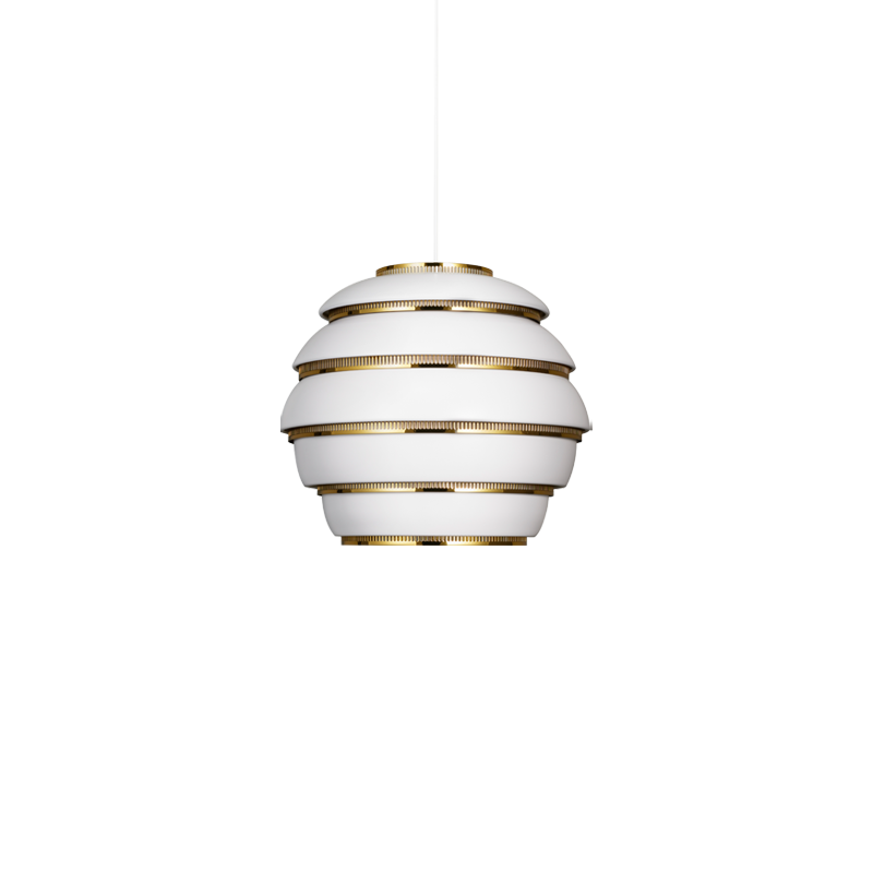 Taklampe A331 Beehive Hvit med ringer i messing