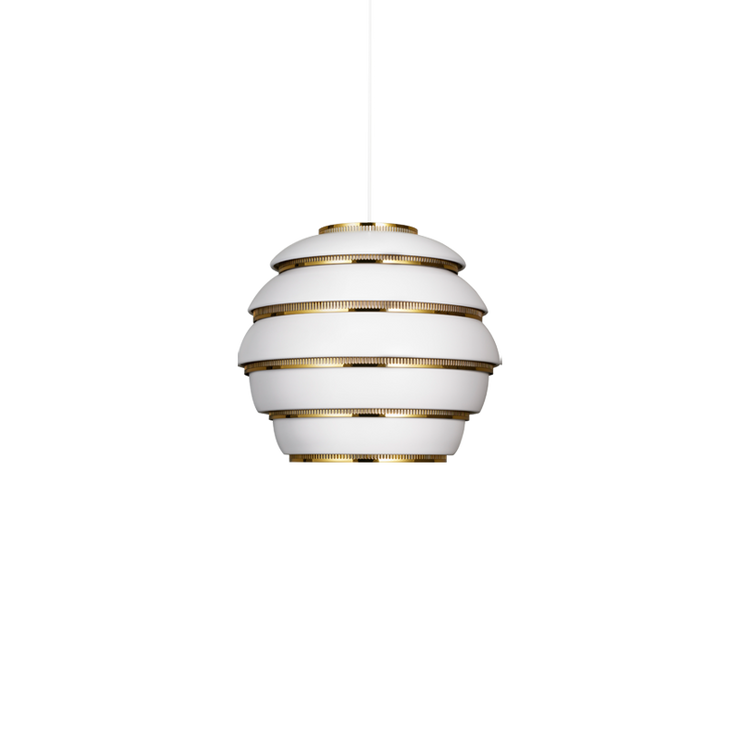 Taklampe A331 Beehive Hvit med ringer i messing