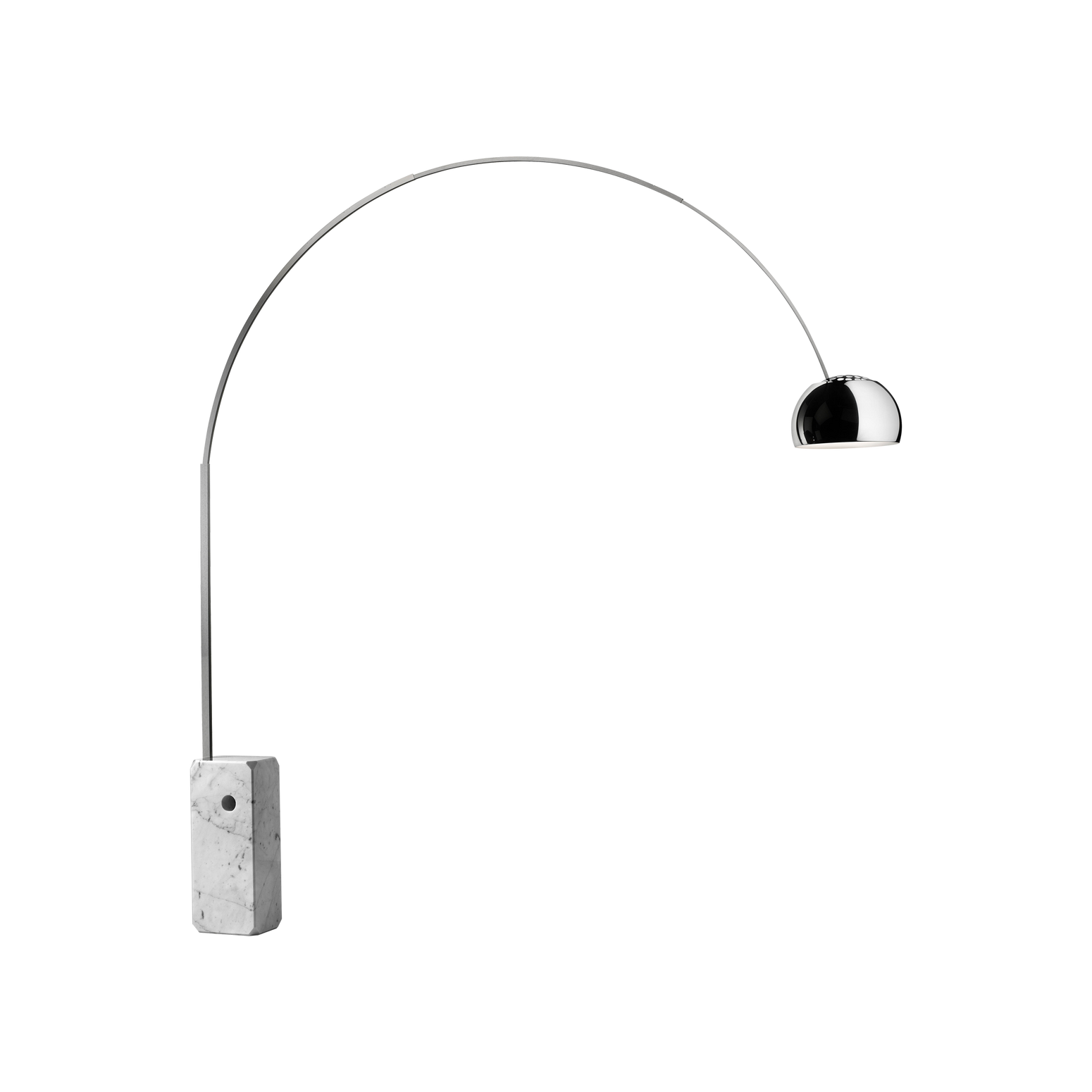 Den fantastiske gulvlampen Arco fra Flos, er av tidenes mest ikoniske lamper. Den buede og enkle formen stående på en blytung marmorfot, ble designet av italienske Achille og Pier Giacomo Castiglioni.