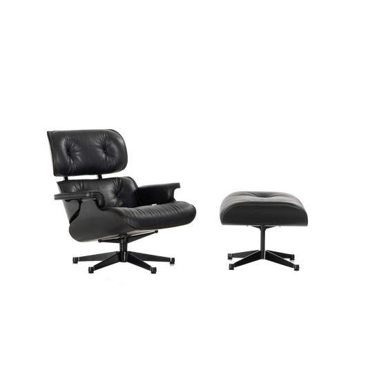 Eames Lounge chair og ottoman svart skinn og svart ask
