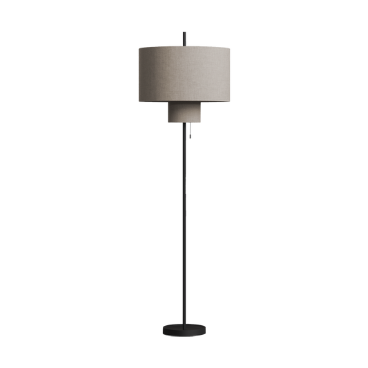 Stilren lampe med tekstilskjerm.