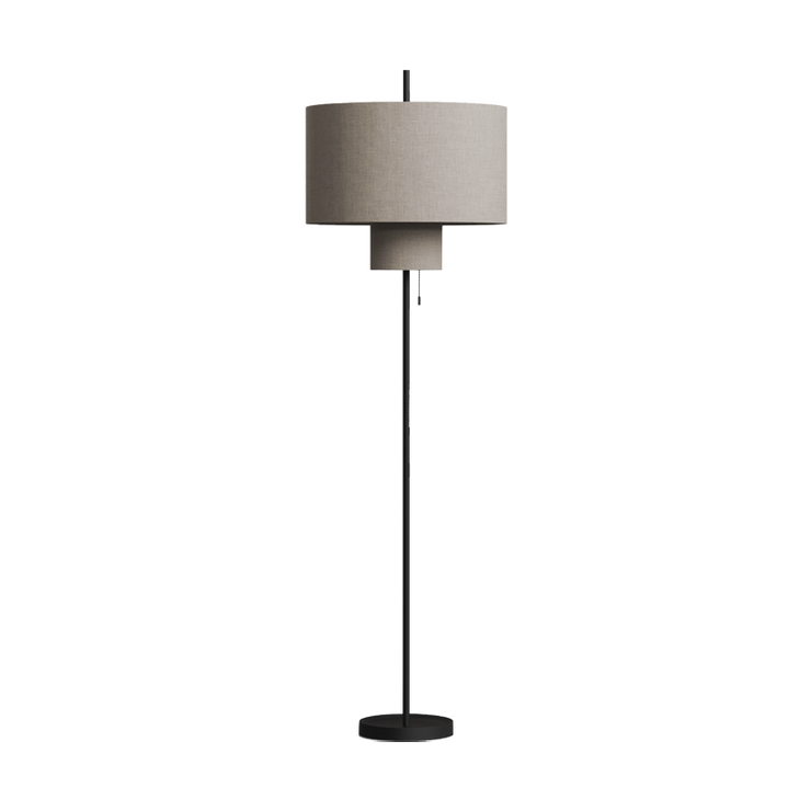 Stilren lampe med tekstilskjerm.