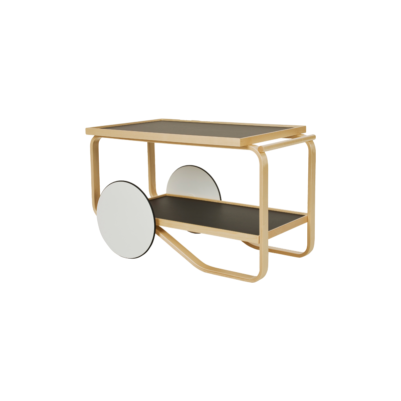 901 Tea Trolley med hyller i svart linoleum