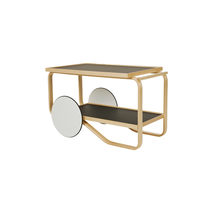 901 Tea Trolley med hyller i svart linoleum