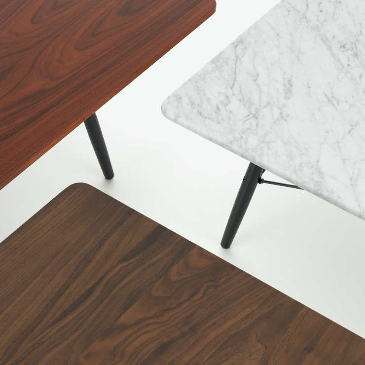 Sofabord Eames Coffee Table 76x76 med plate i palisanderfinér (øverst til venstre)